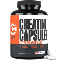 Creatine Capsules, 5g Premium 3X 3Atine Prewout Bulk Muscle Mass Gainer, 高吸附性容易服用 Creatine Monohdryate Pills 男子最佳性能, 180 Capsules