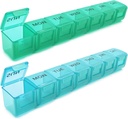 2 Pack Weekly药丸组织者,大型7天药丸案,每日维生素病例药盒,AM/PM药丸容器,补充鱼油(蓝色和绿色)