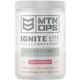 MTN OPS Ignite Lite Energy Drinking Powder Gluten Free Nitric Oxide 补充 Drink Mix, L Arginine, L Citrulline, Cafeine & Nootropic Sugar Free Drink Mix, 45 services, Strawberry Daiquiri Flavor by Eva Shockey