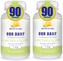 我们的每日Vites L-Methylfolate 1 mg / 1000 mcg 最大强度活性Folate, 5 MTHF, Filler Free, Gluten Free, Non-GMO, Vegetarian Capsules 90 Counter (Pack of 2).