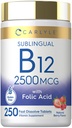 Carlyle Vitamin B12 亚语言 2500 mcg → 250 快速溶解片 → Cyanocobalamin 配有Folic酸的成人补充 → 天然贝里 Flavor → Vegetarian,非GMO,和 Gluten Free