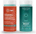 iwi Life Vegikrill & Brain Omega-3 Bundle, 30名服务员, Vegan 植物型藻类 Omega 3, 配有 EPA + DHA, Krill 和鱼油替代品, 无鱼余味