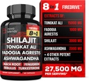 Shilajit 3000mg Tongkat Ali 15 000mg Fadogia Agrestis 1000mg Maca Root 2000mg Ashwagandha 400mg Fenugreek 1500mg Tribulus Terrestris 500mg Turkesterone 500mg, 8-in-1 Supplement for Men