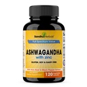 SANDHHHERBALS Sandhu Herbals Ashwagandha 补编 120 有机4 分1 Capsules, 2个月供给 锌,黑辣椒和圣巴西尔 提取 支持Immune 健康 + 非GMO