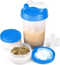 16oz 蛋白质摇摆瓶与摇摆球和 2 存储罐 QQ BPA 自由塑料杯 具有清晰的测量尺度 QQ 完美 蛋白质混合剂和药丸 QQ 便携式预工饮料杯(蓝色)