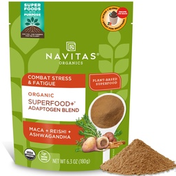 Navitas Organics Superfoods + Adaprogen 混合压力支持(Maca + Reishi + Ashwagandha), 6.3oz Bag, 30 services — Organic, Non-GMO, Vegan, Gluten Free, Keto & Paleo.