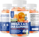 N1N Omega Premium 3 6 9 + DHA Gummys [素食,植物基]自然大脑,豁免和与维生素C的联合健康支持,60 Gummys