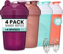 GOMOYO 4-Pack - 20 Ounce Shaker Bottle,蛋白质Shaker Wire Whisk x4, 散装蛋白饮料和工作前摇摆者杯, 迪斯瓦舍安全与BPA Free