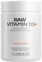 编码 Raw Vitamin D3+ High Potency 5000 IU Supplement from Saccharomyces Cerevissiae - 原始维生素, Probiotics, 消化酶,水果和绿色 - 2-Month Supplement - 60 Capsules