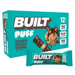 建造了酒吧,Puff蛋白棒,Cookie Dough Chunk Puff,15g蛋白棒,On-The-Go Bars,只有160个卡路里,8g糖,Collagen, Not Gluten Free, 12个伯爵