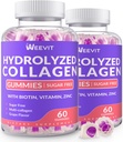 无糖水解Collagen Gummys,Collagen Peptide Gummys for Women, Collagen 蛋白质I,II,III,V,X 与Biotin,维生素C,D,B12 毛皮钉