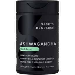 运动研究 • Ashwagandha Softgels with Coconut MCT Oil - 天然Ayurvedic 适应原物与Shoden * * Ashwa 用于放松、冷静和睡眠支持 - Gluten Free & Vegan 友好 - 120