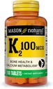 MASON 天然维生素 K2 100 mcg 含钙,支持骨骼,心脏和肌肉健康,100平板