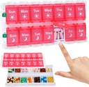 Shintop周刊药丸组织者 2 Times, Pink Pill Box Push Button Daily Vitamin case Easy填充早间药剂组织者 鱼油补充品