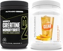 NutraBio Creatine 单水合物,无氟酸盐,(300克)和Clear Whey蛋白质溶液,(芒果雾)补充包-肌肉能源,最大增殖,恢复和强力