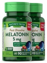 Nature's Truth Melatonin 5 mg → 180 快速溶解片(2X 90双包) → Natural Berry Flavor → 蔬菜, Non-GMO, Gluten Free Supplement