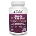 Berg Black Elderberry Capsules博士(高级免疫支持*),有15 000IU维生素D,60毫克锌,90毫克Camu Camu - (4-in-1) Sambucus Elderberry Imune支持补充剂 - 90 Capsules
