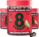 8 Greens SuperGreens Gummys 超级Greens 超级Greens 超级食品 Gummy 用于代谢,豁免和聚焦,消化性健康酶,有机:Chlorella, Spiruina, Aloe Vera, Apple Flavor, 150 Count