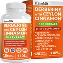 21-in-1 Berberine 补充剂 锡兰肉桂配铬、Bitter Melon 和 Green Tea Explain 和 Black Pepper Explain 5X 能量和代谢支持 配以 5279 mg(120 cm,包装为 1)
