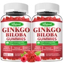 2 Pack Ginkgo Biloba Gummys配有Panax Ginseng和Magnesium,Ginkgo Biloba 成人和儿童的焦点、记忆和脑健康补编,Vegan Raspberry Flavor Gummys,120个伯爵