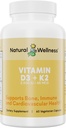自然健康 维生素D3 + K2 – 高发性维生素D3 2500 IU & K2 MK-7 45 mcg – 支持骨强力,心脏健康,豁免和代谢 - 全一自然维冈补充,90 Capsules
