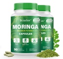 Moringa Capsules 2 瓶子 | 800mg 纯莫林加 粉末 Capsules – 支持能源,免疫支持,古特健康,绿色超食品 含有维生素和氨基酸