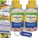 Choice Bundle Spring Valley Calcium 500 mg + 维生素D 25 mcg Bone 健康饮食补充剂 Gummys, 100 Ct 4 pk(共计400) + 维生素指南和药丸容器(6项)!