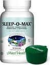 Maxi Health Natural Sleep 补充草药 Sleep-O-Max 配有 Valerian Root, Melatonin, Tryptophan, Passionflower - 配有绿色药盒的成人冷静睡眠支持公式