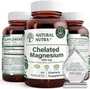 Natural Nutra Chelated Magnesium Oxide 250 mg - High Absorption for Strong Bones, Heart Health, Energy Boost, Gluten-Free, Non-GMO, 90 Tablets (3 Pack) in BPA-Free Recyclable Glass Bottles