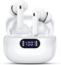 无线耳机, 42H 播放时间蓝牙 5.3 耳机,HiFi立体声调用噪声取消耳机,IPX7 耳机内防水立体声带LED显示iOS Android(白色)