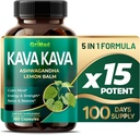 GriMed Kava Kava 19,700mg - X 15 Power with Ashwagandha Lemon Balm - 强力,放松,恢复,冷静 - 美国制造(100 count (Pack of 1))