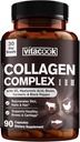 Collagen Peptides Complex,类型为I,II,III,2025 MG,水解多Collagen,VC,Biotin,HA,Turmeric & Black Pepper,用于皮肤,毛发,Nails,90 Caps