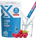 Hydromax 电解质饮料混合剂 — Raspberry 15 带有钾和镁的液体包装 — Zero Sugar, Keto & Vegan Electrolytes for Rapid Hydrotion & Recoveration Super