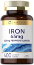 Carlyle Iron Ferrous Sulfate 325mg, 65 mg | 400 片 | 非 GMO, Gluten Free, 和蔬菜补充 | 高概率