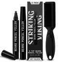 Striking Viking Beard Pencil Filler for Men - Pack of 2, Jet Black - Waterproof Long-Lasting Beard Pen - 4-Pronged Tip for Gap Repair & Barber Pencil - Soft Bristle Brush & Pen Filler