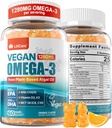 Vegan Omega-3 Gummys 1280mg + COQ10 + 维生素 D3 K2(MK7),Omega 3 成人鱼油替代品 w/EPA 600mg DHA 400mg和MCT 石油,海洋藻类无鱼味,用于脑,眼,豁免,1包