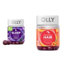 OLLY 与梅拉图宁,L-Thenine,植物学,BlackBerry Flavor,50 Counter & Healy Hair Gummy 与Keratin,Biotin,AMLA,热带橙色Flavor,60 Counter Bundle