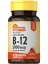 Sundance Vitamin B12 快速溶解片 | 5000 mcg | 50 伯爵 | 作为 Methylcobalamin | 天然贝里 Flavor | 植物人,非GMO 和 Gluten 免费补充品