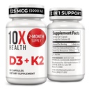 10X 健康维生素 D35000 IU & K2 MK7 - Menaquinone 7,高概率D3 K2 骨质健康,心脏和牙齿维生素补充剂 - 125 mcg 维生素 D & 90 mcg 维生素 K2-60 Capsules