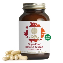 PURE SYNERGY SuperPure Beta 1,3-Glucan 提取 QQ 500 mg Beta 1,3-Glucan 补充 来源于Algae QQ Yeast-Free,非GMO,标准化提取 QQ支持免疫健康与文摘 (60 Capsules)