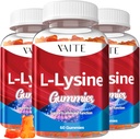 L-Lysine 1000mg Gummys - 支持皮肤,Lip,Vegan,Gluten Free,60 成人可食用Lysine,维生素组织健康和免疫系统,氨基酸维生素补充和复合补充(3包)