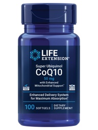 生命延长 Super Ubiquinol CoQ10 配有增强的Mitochondrial支持,心脏健康补充剂,最大吸收,50毫克,非GMO,无糖胶,100软胶