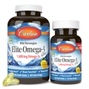 Carlson - Elite Omega-3 Gems, 1600 mg Omega-3 Fatty Acids 包括美国环保局和DHA,挪威,Wild-Caught鱼油补充剂,可持续源头Capsules,柠檬,90+30软胶