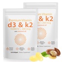 D3 K2 维生素 10000 IU - 240 Virgin Coconut Oil Softgels, 2 in 1 Vitamin D & K Complex Supposed Softgel - 免疫支持和钙吸收,骨骼和心脏健康(240 Counter (Pack of 2))