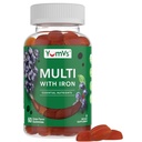 YUM-V's Iron Gummys - 多维他命铁辅料与维生素C, A, B & Zinc, 支持血氧, Vegan 补充 女性,男子和孩子促进增长和发展 - Grape Flavor QQ 60 Count