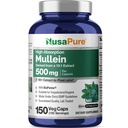 NusaPure Mullein 叶片胶囊 10:1 提取物,500 毫克至 5 000 毫克/ 蔬菜胶囊 - 150 计数 - Verbascum Thapsus(非GMO, Vegan) 饮食补充剂