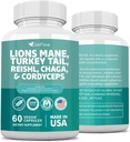 Lions Mane 3000mg 土耳其 Tail 3000mg Reishl 1000mg Chaga 1000mg Cordyceps 粉末提取 包含 Maitaake Shiitake 黑蘑菇, 大脑补充剂, 矿物补充剂, 60 Capsules