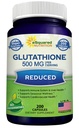 aSquared 营养 减少 Glutathione 500 mg 每个人服务 补充-200 Capsules - L-Glutathione 抗氧化剂 支持肝脏健康和排毒 - 最大强度粉剂 帮助免疫和脑功能