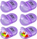 6 Pack Pill 组织者 Pocket Small Case Holder Am Pm Pill Case 便携式两辆模拟车 2 Times for Vitamin Medication Supplement (Turple) 每日旅行时间