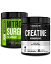 Jacked Factory NITROSURGE 工作前补充材料(绿色苹果,30种服务) 和 Creatine 单水合物粉末(无味,30种服务)